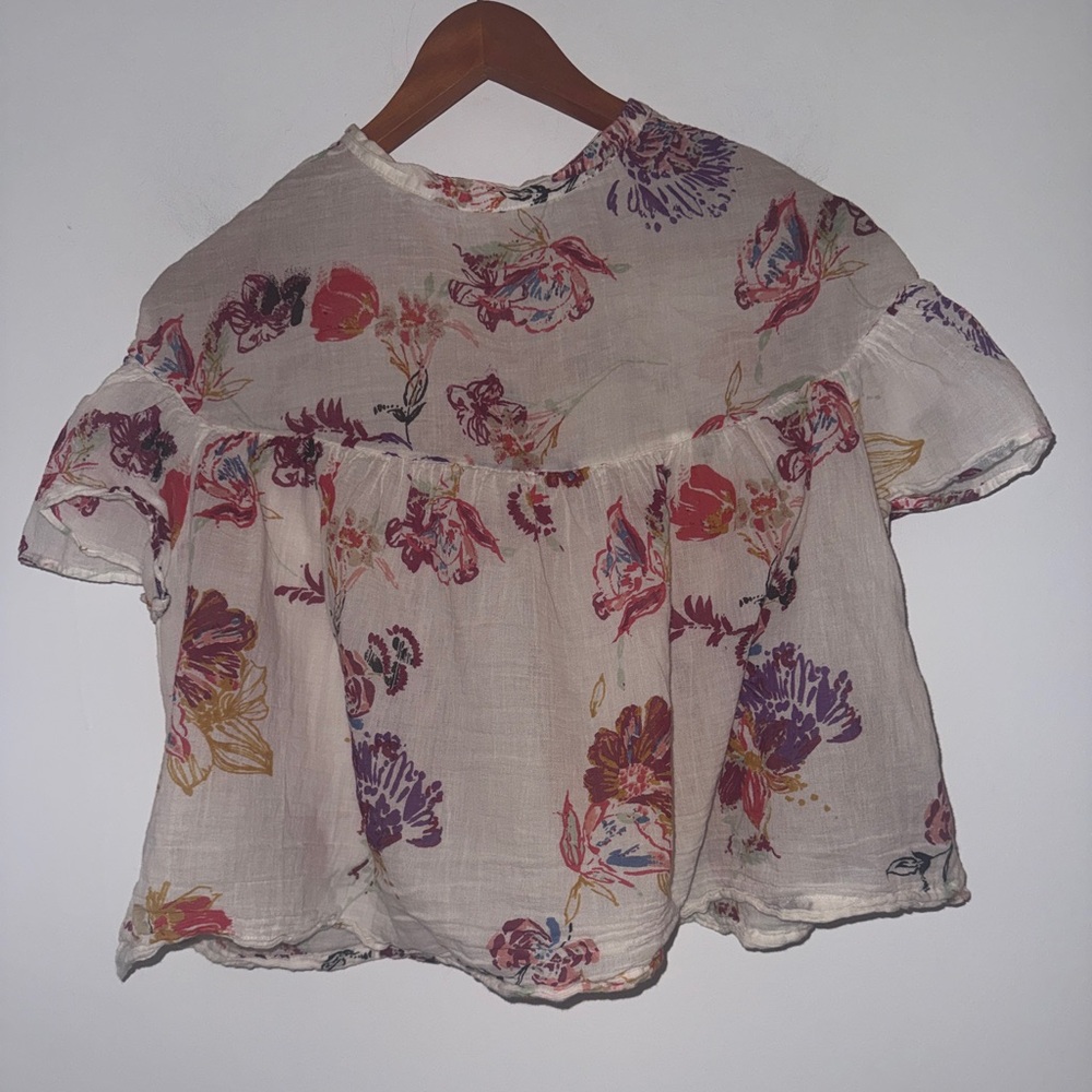 ✨ Free People Sweet Escape Floral Gauze Cotton Blouse Boho Flutter Sleeve Top - Picture 10 of 15